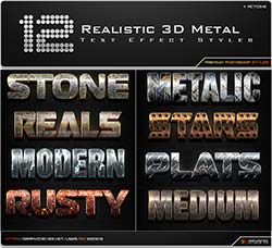 PS图层样式－12个极品的3D金属文本样式：12 Realistic 3D Metal Styles + Actions